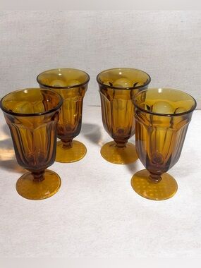 Imperial Glass Old Williamsburg Amber Iced Tea Goblets Honey Gold Brown Set of 4